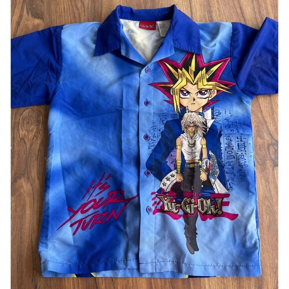 YuGiOh 1996 RARE Vintage Anime All Over Print Button Up Shirt Blue Black size S - Picture 4 of 7
